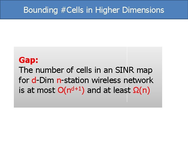 Bounding #Cells in Higher Dimensions Gap: The number of cells in an SINR map Bounding #Cells in Higher Dimensions Gap: The number of cells in an SINR map
