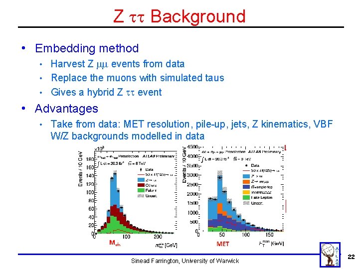 Z tt Background • Embedding method Harvest Z mm events from data • Replace Z tt Background • Embedding method Harvest Z mm events from data • Replace