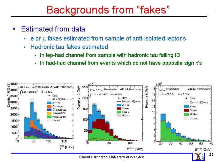 Backgrounds from “fakes” • Estimated from data e or m fakes estimated from sample Backgrounds from “fakes” • Estimated from data e or m fakes estimated from sample