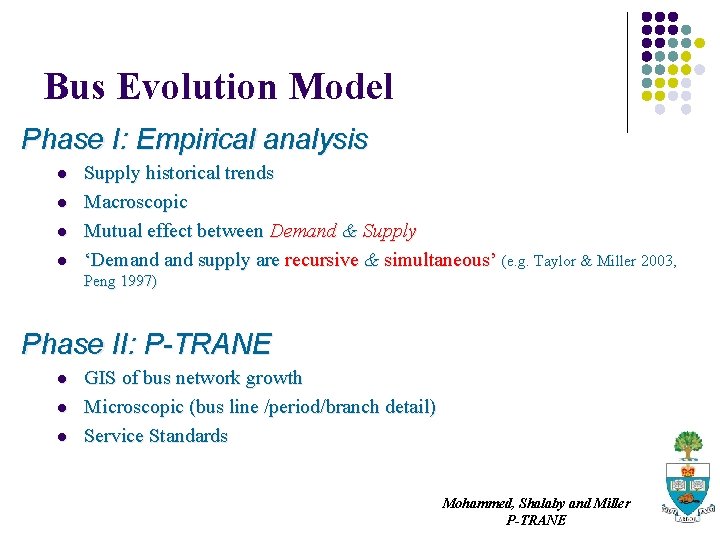 Bus Evolution Model Phase I: Empirical analysis l l Supply historical trends Macroscopic Mutual