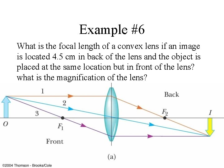 Example #6 What is the focal length of a convex lens if an image