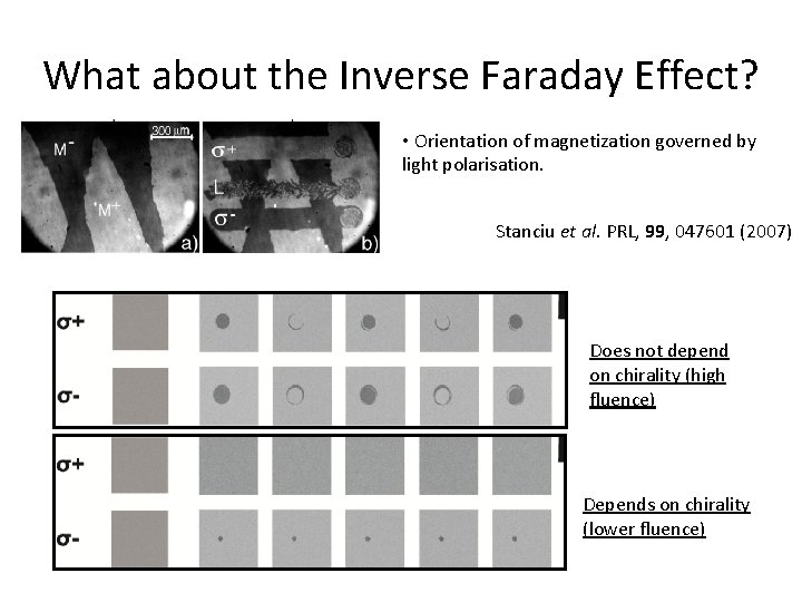 What about the Inverse Faraday Effect? • Orientation of magnetization governed by light polarisation.