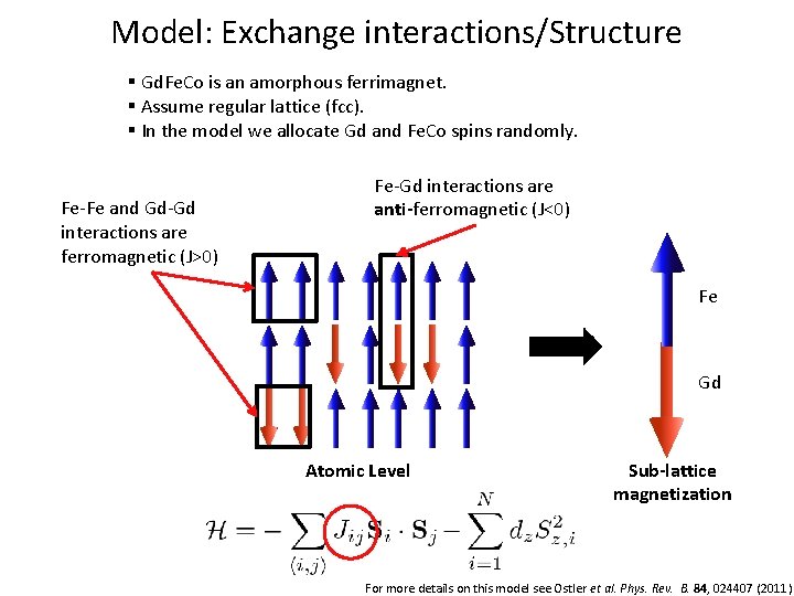 Model: Exchange interactions/Structure § Gd. Fe. Co is an amorphous ferrimagnet. § Assume regular