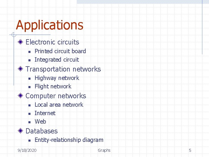 Applications Electronic circuits n n Printed circuit board Integrated circuit Transportation networks n n