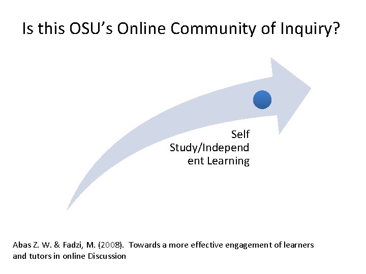 Is this OSU’s Online Community of Inquiry? Self Study/Independ ent Learning Abas Z. W.