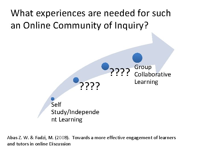 What experiences are needed for such an Online Community of Inquiry? ? ? ?