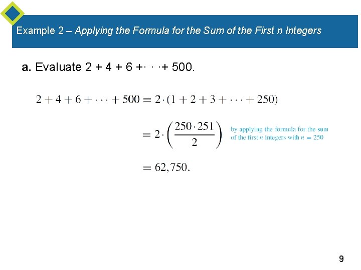 Example 2 – Applying the Formula for the Sum of the First n Integers