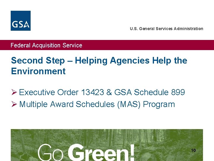 U. S. General Services Administration Federal Acquisition Service Second Step – Helping Agencies Help