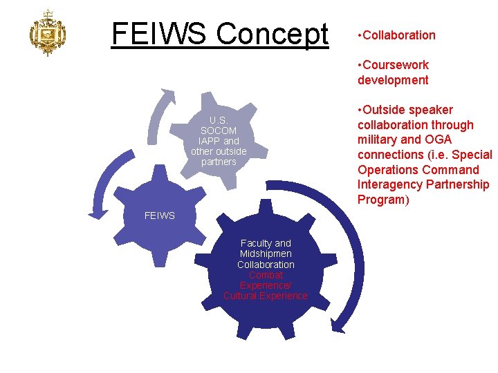 FEIWS Concept • Collaboration • Coursework development U. S. SOCOM IAPP and other outside