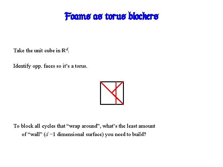 Foams as torus blockers Take the unit cube in Rd. Identify opp. faces so