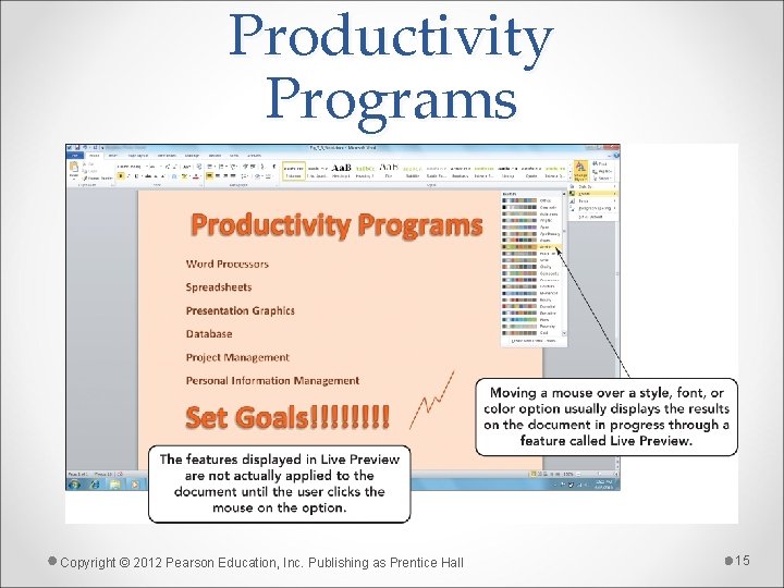 Productivity Programs Copyright © 2012 Pearson Education, Inc. Publishing as Prentice Hall 15 