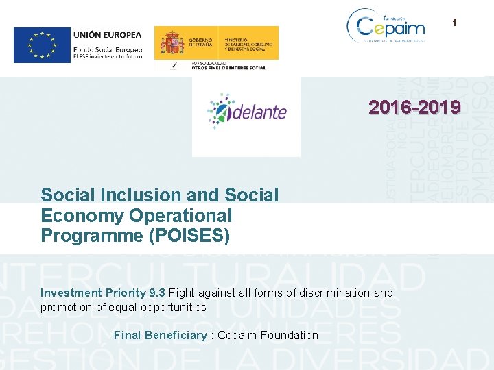 1 2016 -2019 Social Inclusion and Social Economy Operational Programme (POISES) Investment Priority 9.