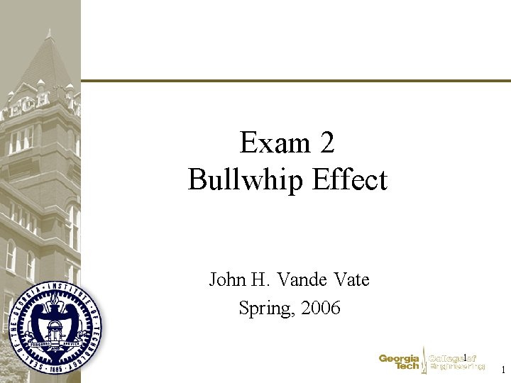 Exam 2 Bullwhip Effect John H. Vande Vate Spring, 2006 1 1 