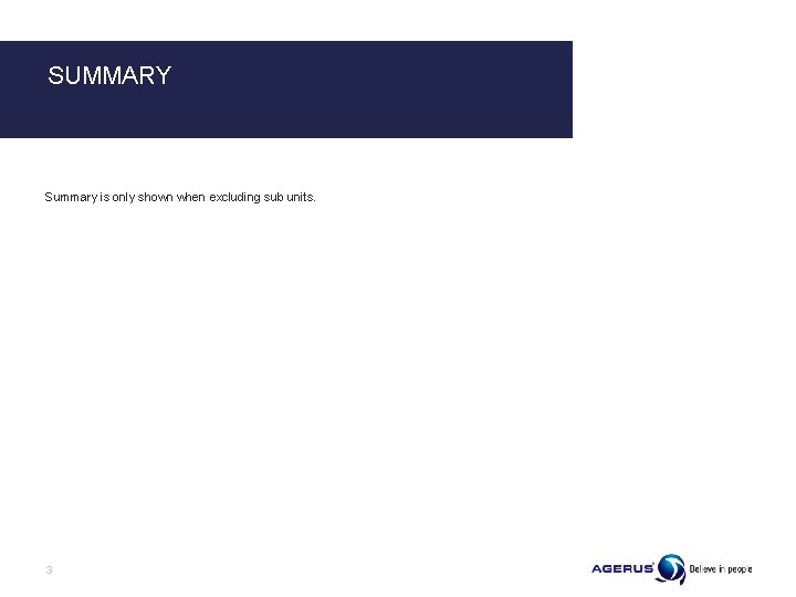 SUMMARY Summary is only shown when excluding sub units. 3 