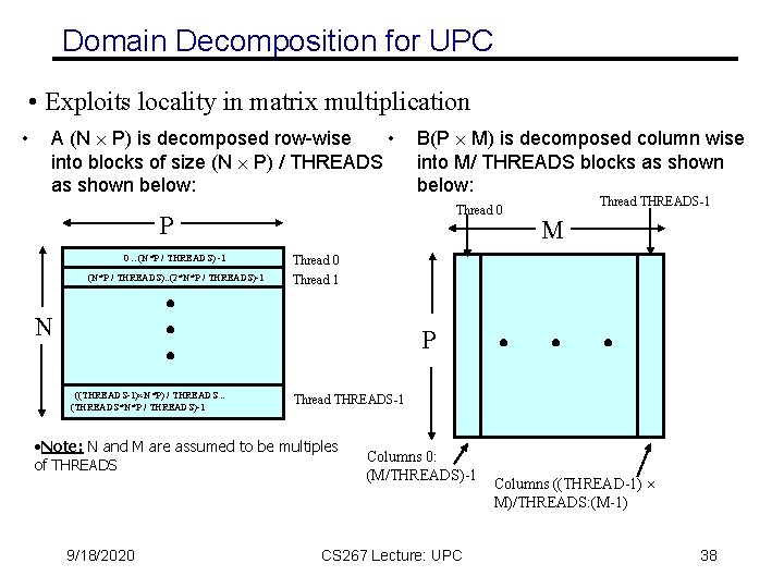 Domain Decomposition for UPC • Exploits locality in matrix multiplication • A (N P) Domain Decomposition for UPC • Exploits locality in matrix multiplication • A (N P)