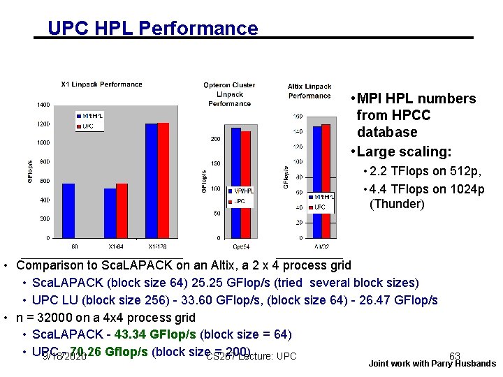 UPC HPL Performance • MPI HPL numbers from HPCC database • Large scaling: • UPC HPL Performance • MPI HPL numbers from HPCC database • Large scaling: •