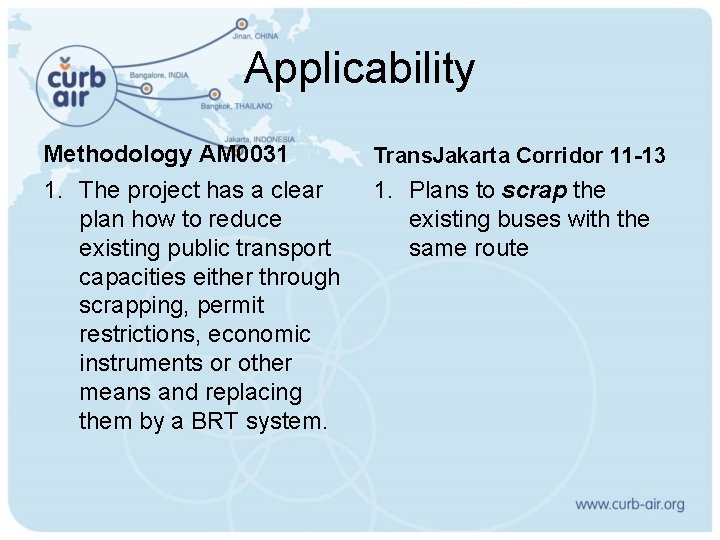 Applicability Methodology AM 0031 Trans. Jakarta Corridor 11 -13 1. The project has a