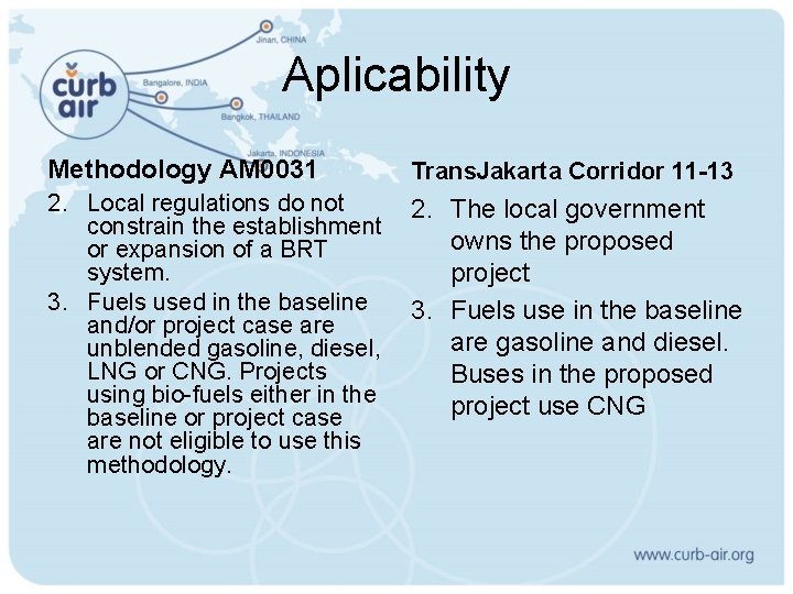 Aplicability Methodology AM 0031 Trans. Jakarta Corridor 11 -13 2. Local regulations do not