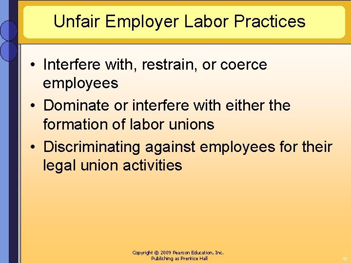 Unfair Employer Labor Practices • Interfere with, restrain, or coerce employees • Dominate or