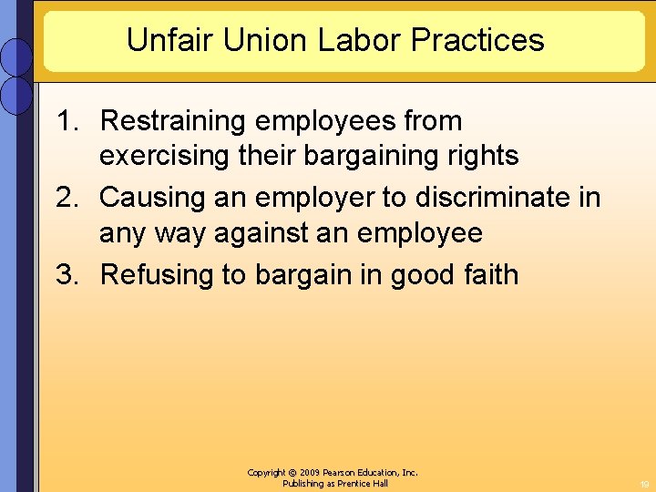 Unfair Union Labor Practices 1. Restraining employees from exercising their bargaining rights 2. Causing