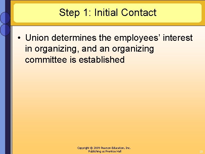 Step 1: Initial Contact • Union determines the employees’ interest in organizing, and an