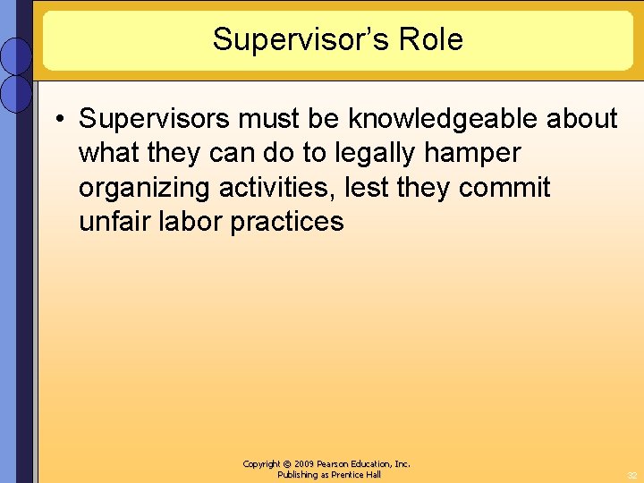Supervisor’s Role • Supervisors must be knowledgeable about what they can do to legally