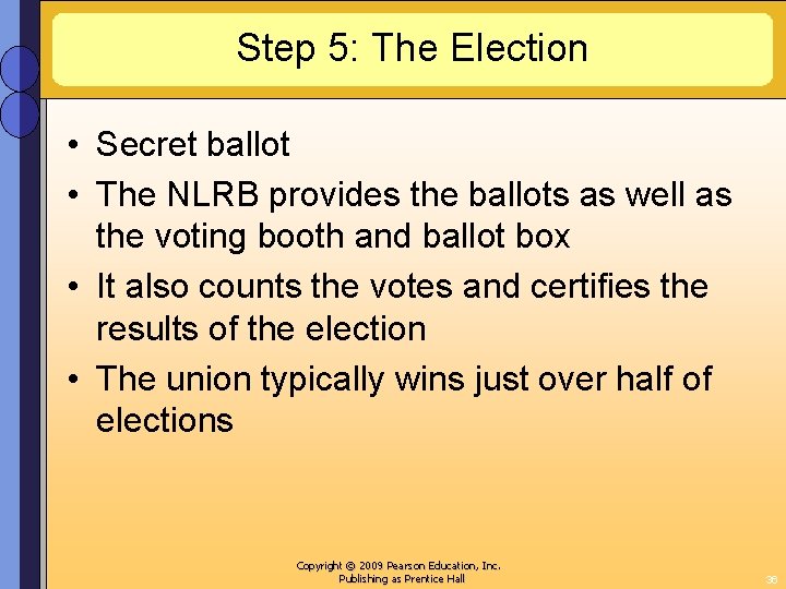 Step 5: The Election • Secret ballot • The NLRB provides the ballots as