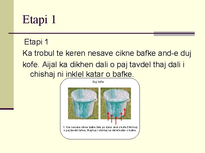 Etapi 1 Ka trobul te keren nesave cikne bafke and-e duj kofe. Aijal ka