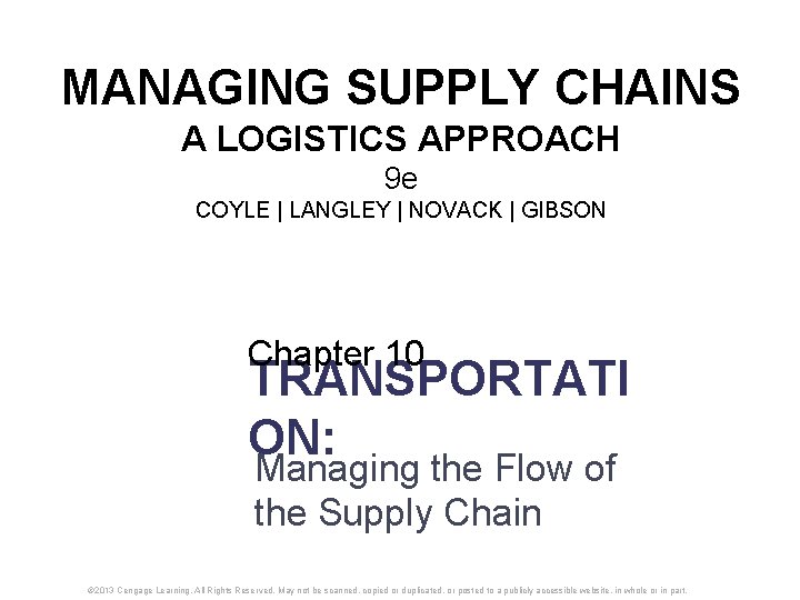 MANAGING SUPPLY CHAINS A LOGISTICS APPROACH 9 e COYLE | LANGLEY | NOVACK | MANAGING SUPPLY CHAINS A LOGISTICS APPROACH 9 e COYLE | LANGLEY | NOVACK |