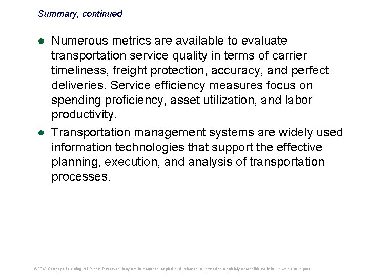 Summary, continued ● Numerous metrics are available to evaluate transportation service quality in terms Summary, continued ● Numerous metrics are available to evaluate transportation service quality in terms