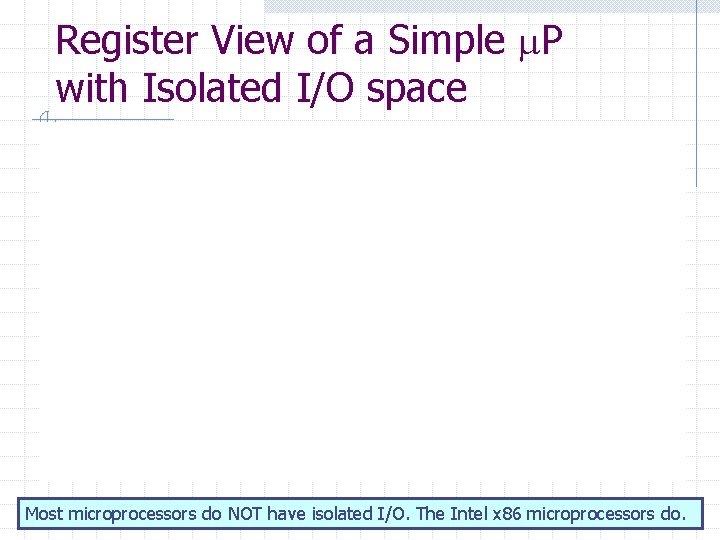 Register View of a Simple P with Isolated I/O space Most microprocessors do NOT