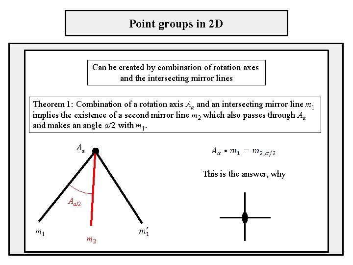 Point groups in 2 D Can be created by combination of rotation axes and