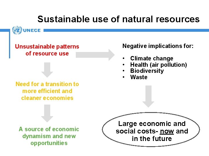 Sustainable use of natural resources Unsustainable patterns of resource use Negative implications for: •