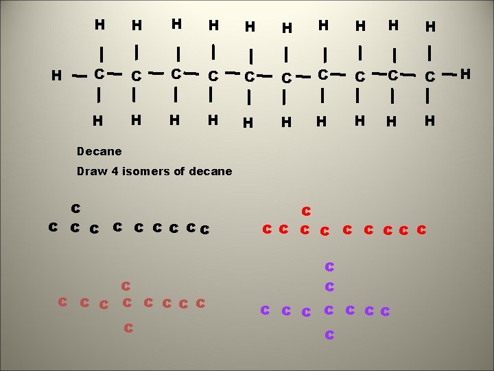 H H H C C C C C H H H H H Decane