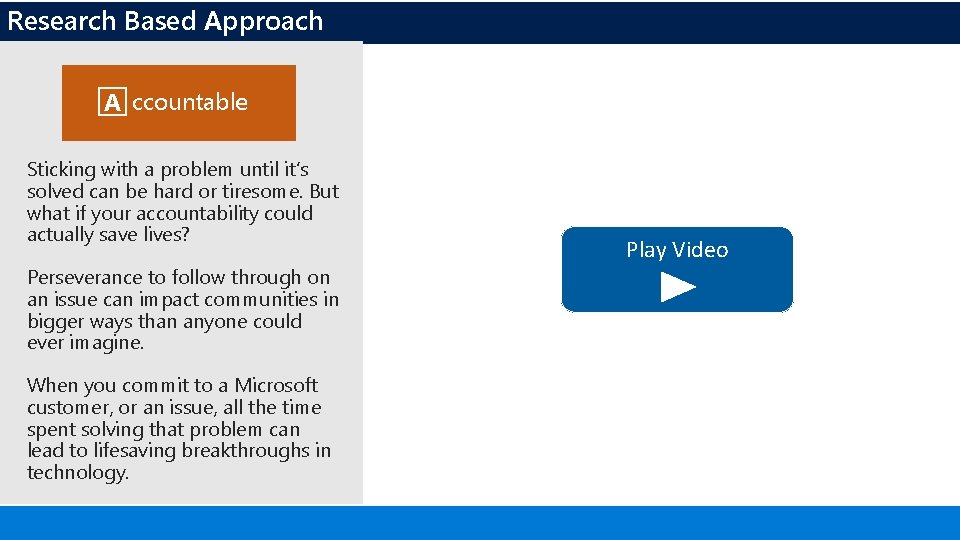 Research Based Approach A ccountable Sticking with a problem until it’s solved can be