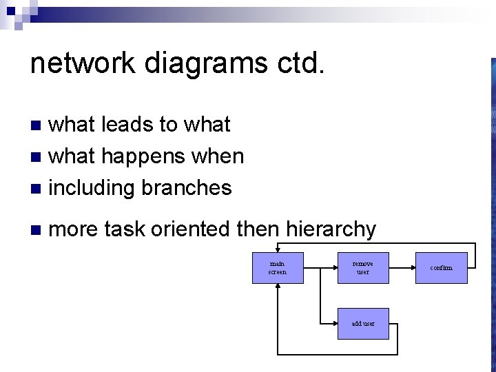 network diagrams ctd. what leads to what n what happens when n including branches
