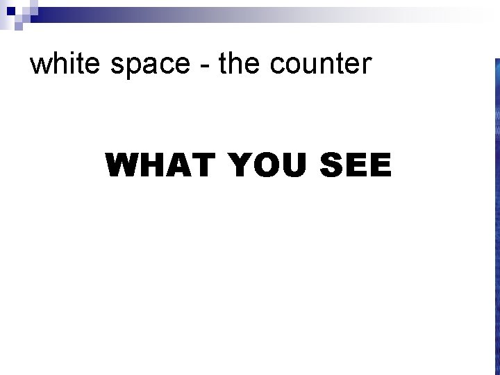 white space - the counter WHAT YOU SEE 