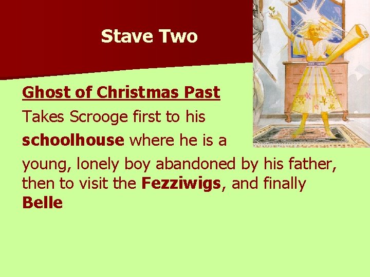 Stave Two Ghost of Christmas Past Takes Scrooge first to his schoolhouse where he