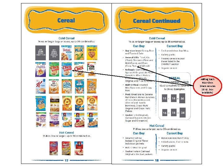 Adding back Rice Chex (since now an 18 oz. box available) 