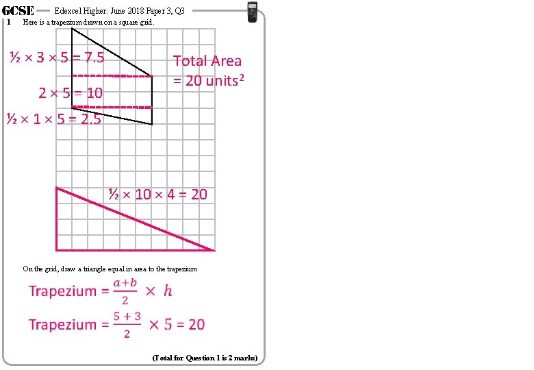 GCSE 1 Edexcel Higher: June 2018 Paper 3, Q 3 Here is a trapezium