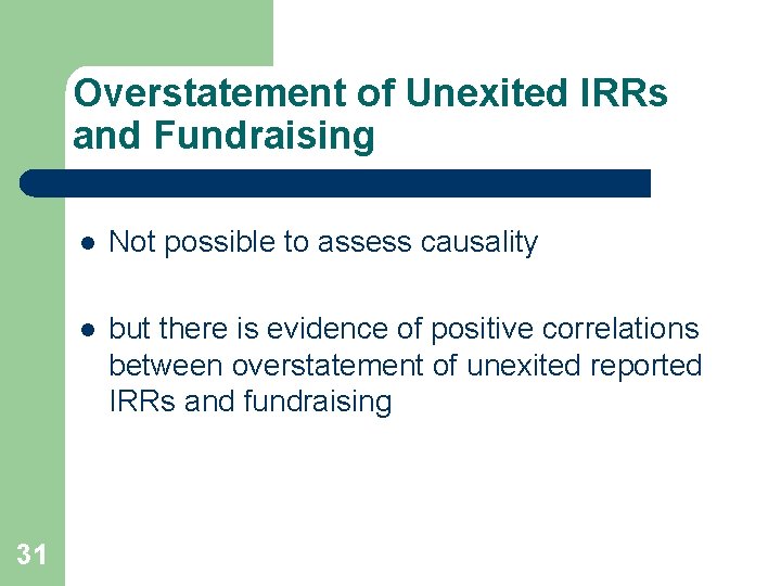 Overstatement of Unexited IRRs and Fundraising 31 l Not possible to assess causality l