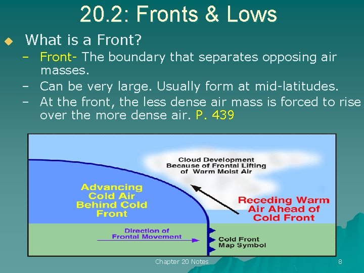 20. 2: Fronts & Lows u What is a Front? – Front- The boundary 20. 2: Fronts & Lows u What is a Front? – Front- The boundary
