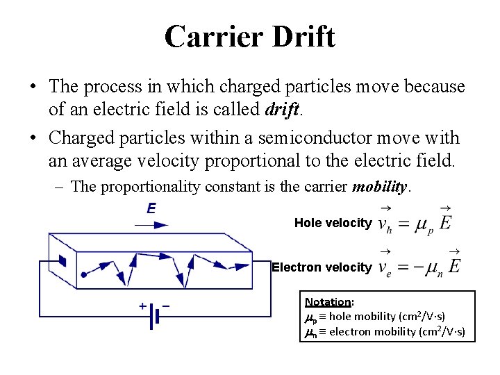 Carrier Drift • The process in which charged particles move because of an electric