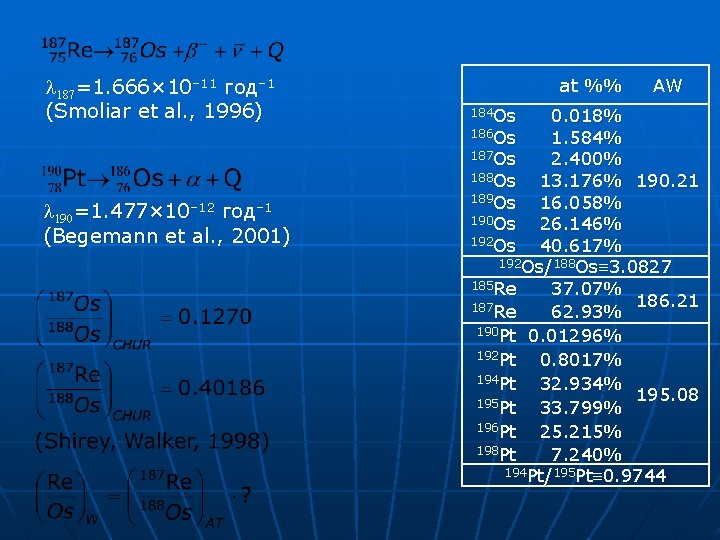 l 187=1. 666× 10– 11 год– 1 (Smoliar et al. , 1996) l 190=1.