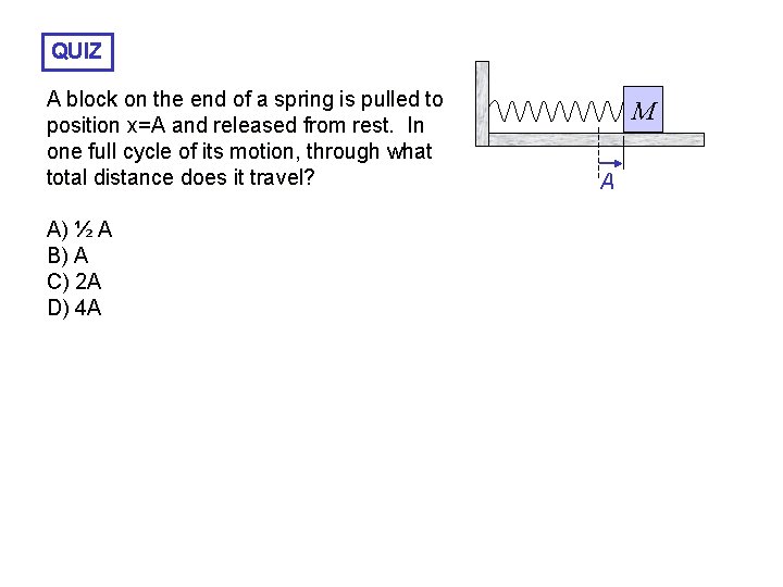 QUIZ A block on the end of a spring is pulled to position x=A