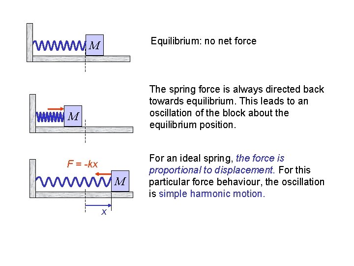 Equilibrium: no net force M The spring force is always directed back towards equilibrium.