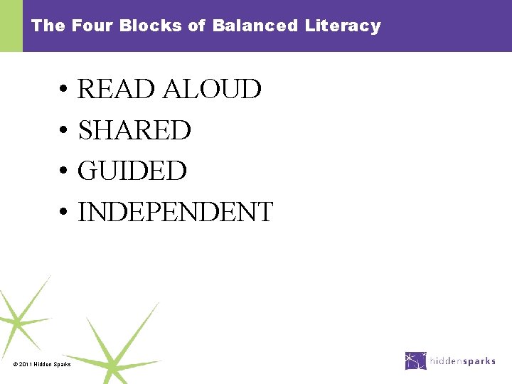 The Four Blocks of Balanced Literacy • • © 2011 Hidden Sparks READ ALOUD