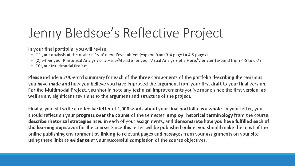 Teaching the Reflective EvidenceBased Argument OR HOW TO