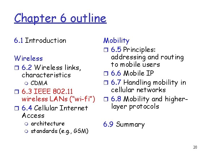 Chapter 6 outline 6. 1 Introduction Wireless r 6. 2 Wireless links, characteristics m