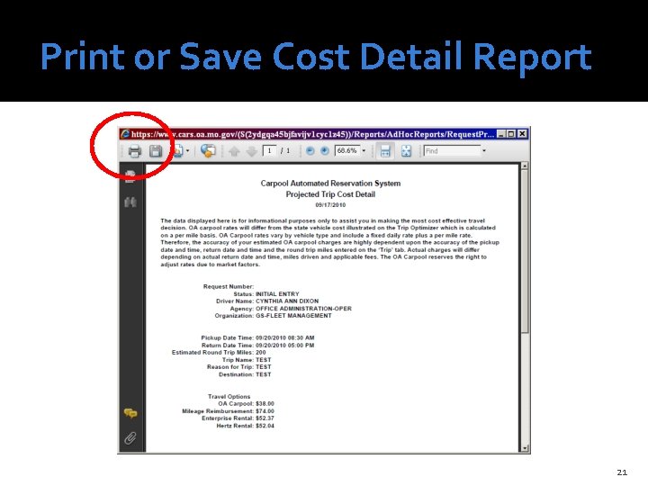 Print or Save Cost Detail Report 21 